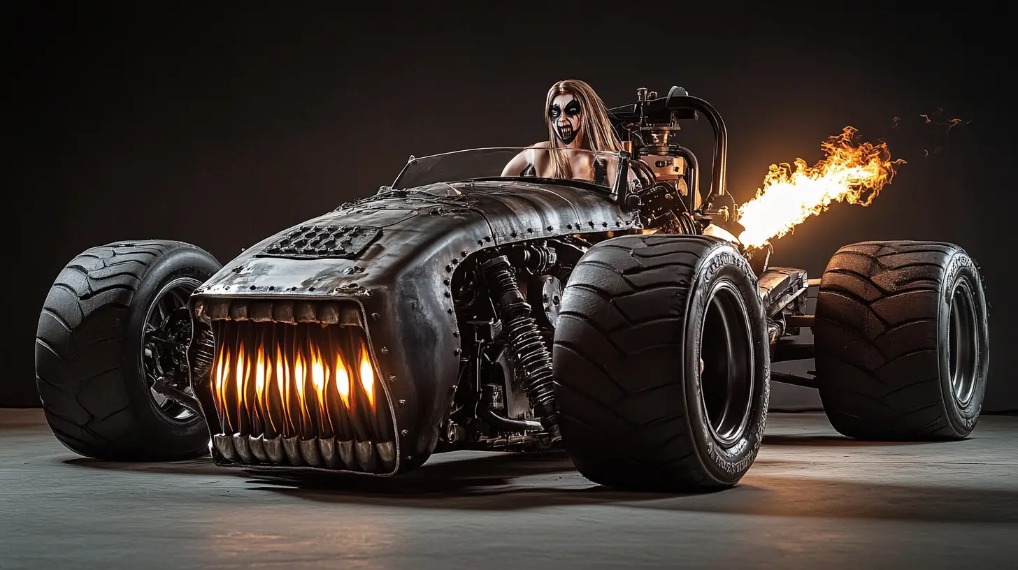 Possessed V8 engine hot rod with a demon driver
