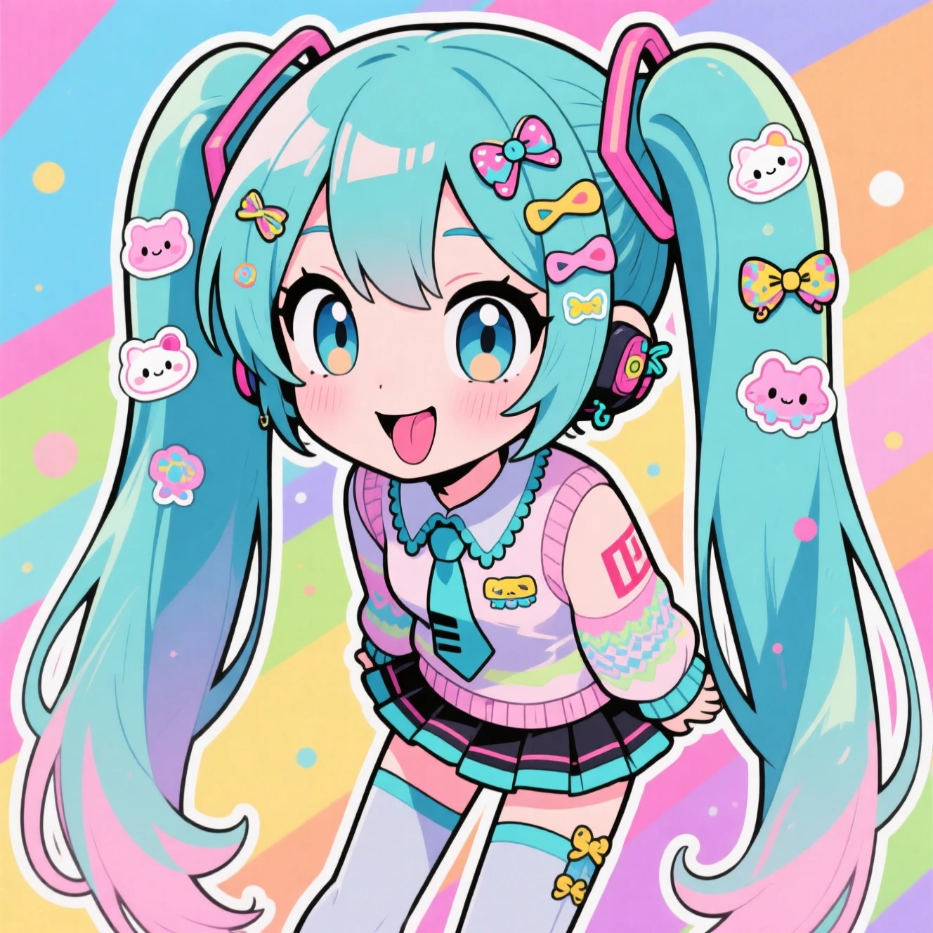 Ritratto di una dolce ragazza anime con accessori decora pastello
