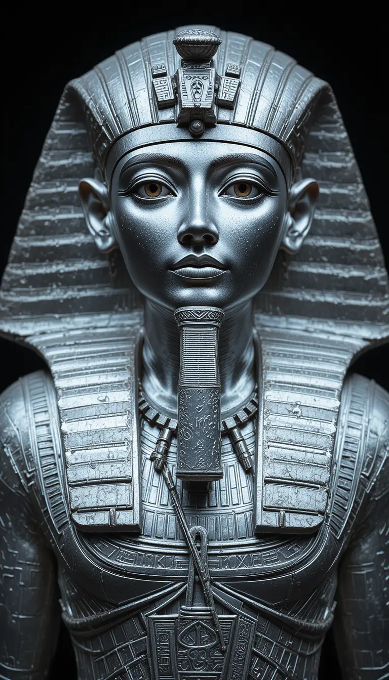 Ancient Egyptian pharaoh rendered in silver 3D detail