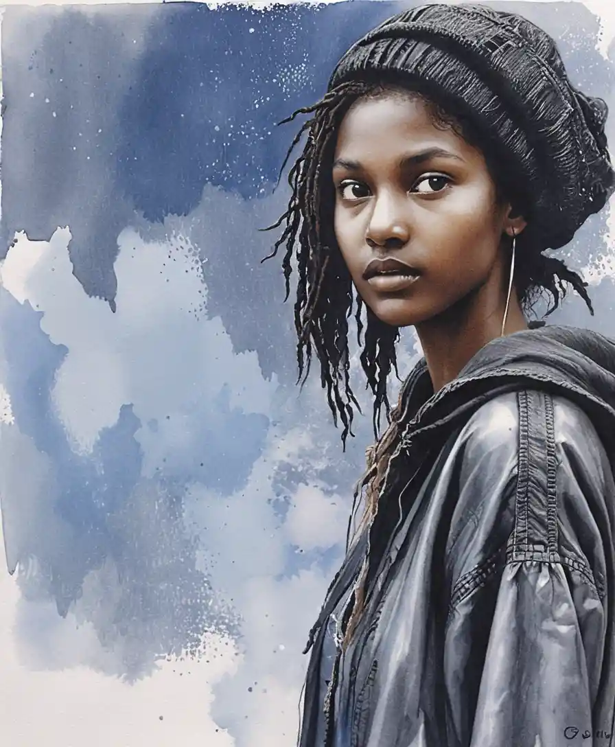 Portrait au fusain d’une jeune femme sur papier gris teinté