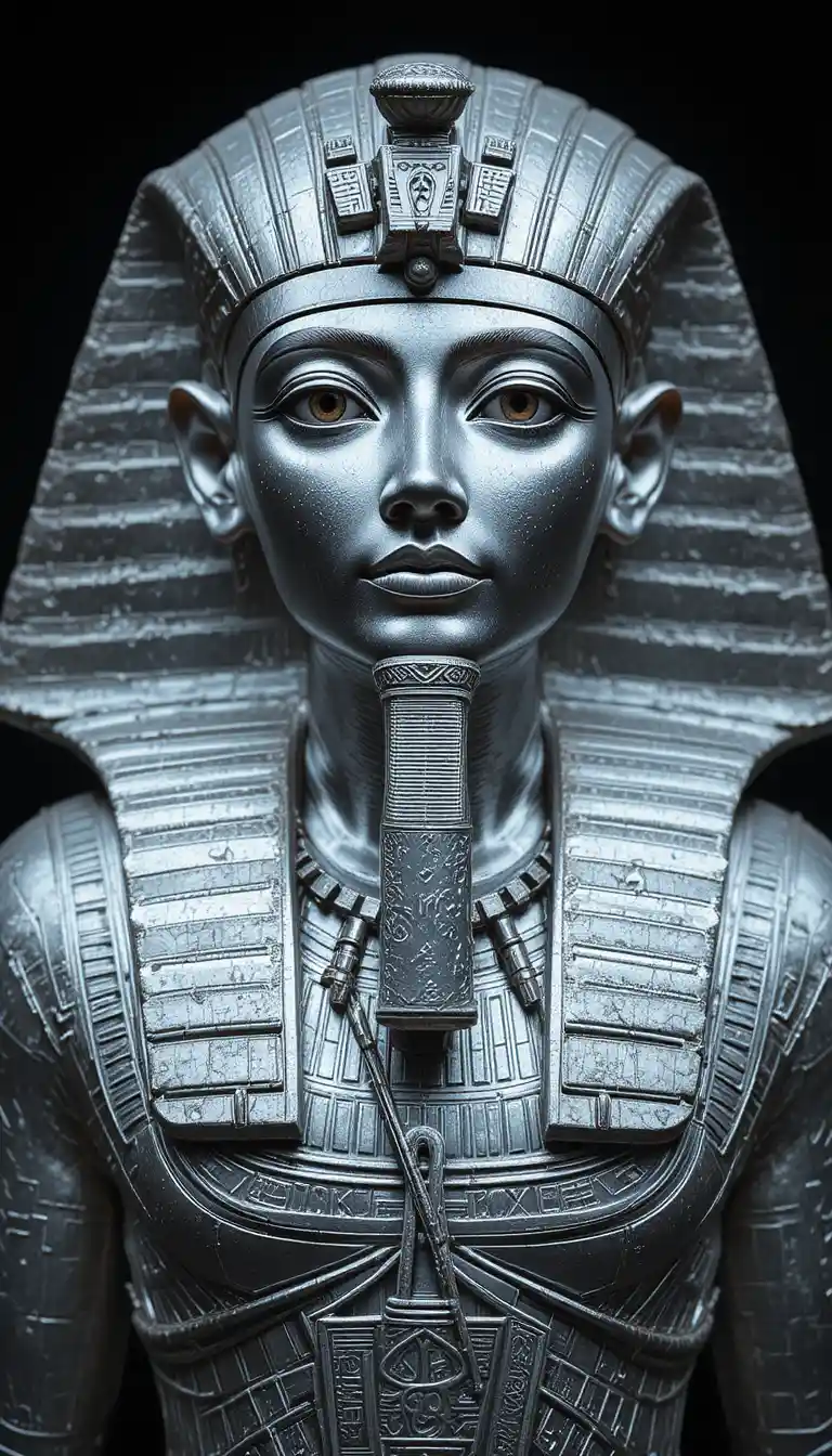 Altägyptischer Pharao in silbernen 3D-Details gerendert