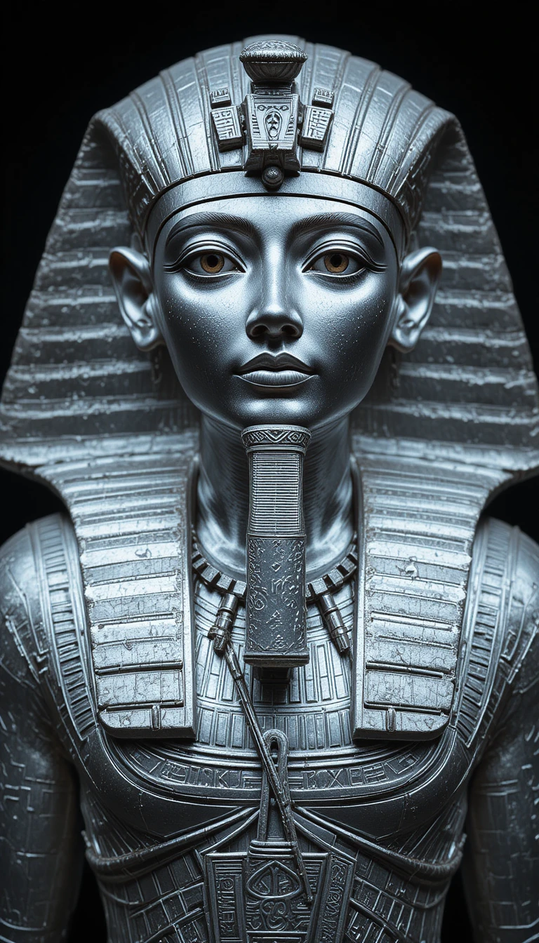 Altägyptischer Pharao in silbernen 3D-Details gerendert