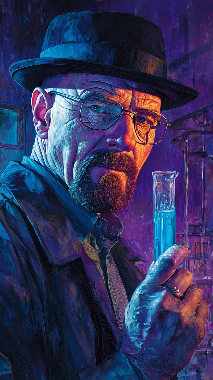 Chemist Holding Blue Test Tube In Gritty Lab Illustration