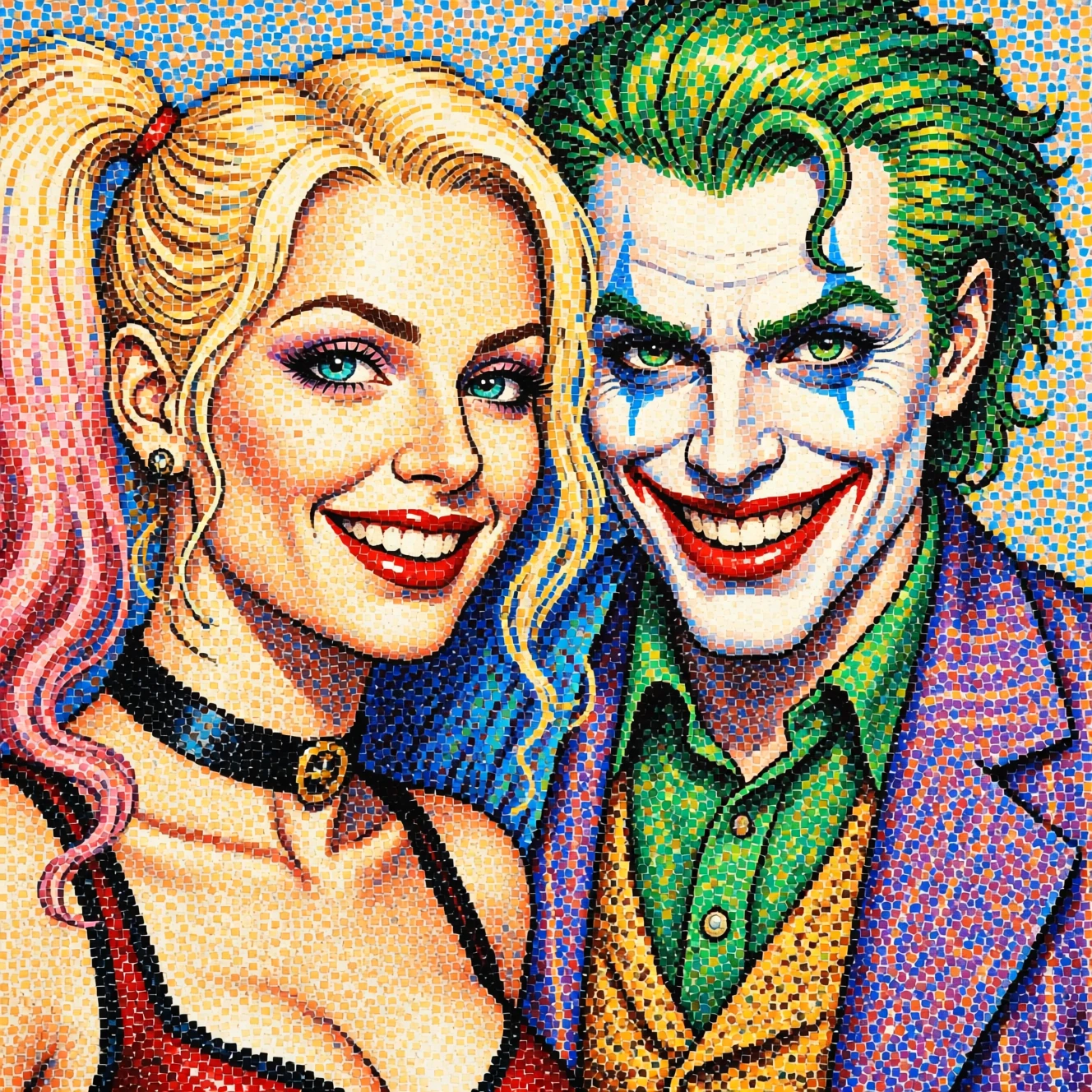 Romantic couple portrait in delicate pointillism painting style