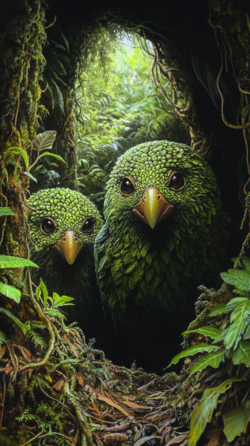 Illusion surréaliste d’une étrange scène de perroquet inspirée du kakapo
