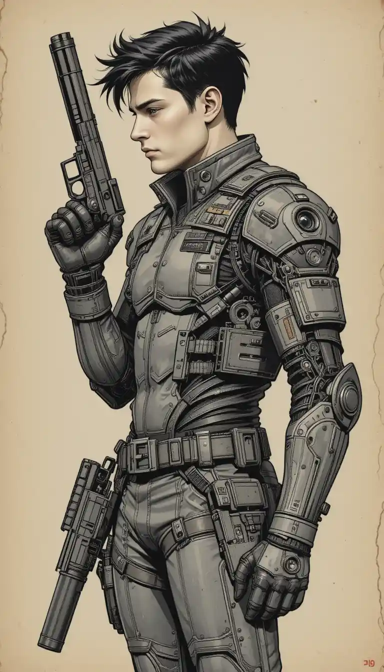 Joven con compañero androide en portada de libro estilo cómic