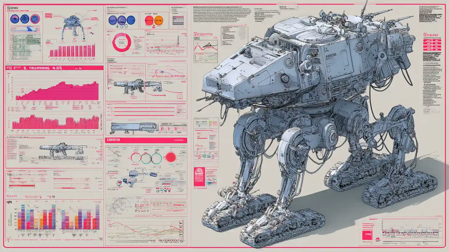 Futuristic Urban Warfare Mech On Heavy Treads Technical Cutaway