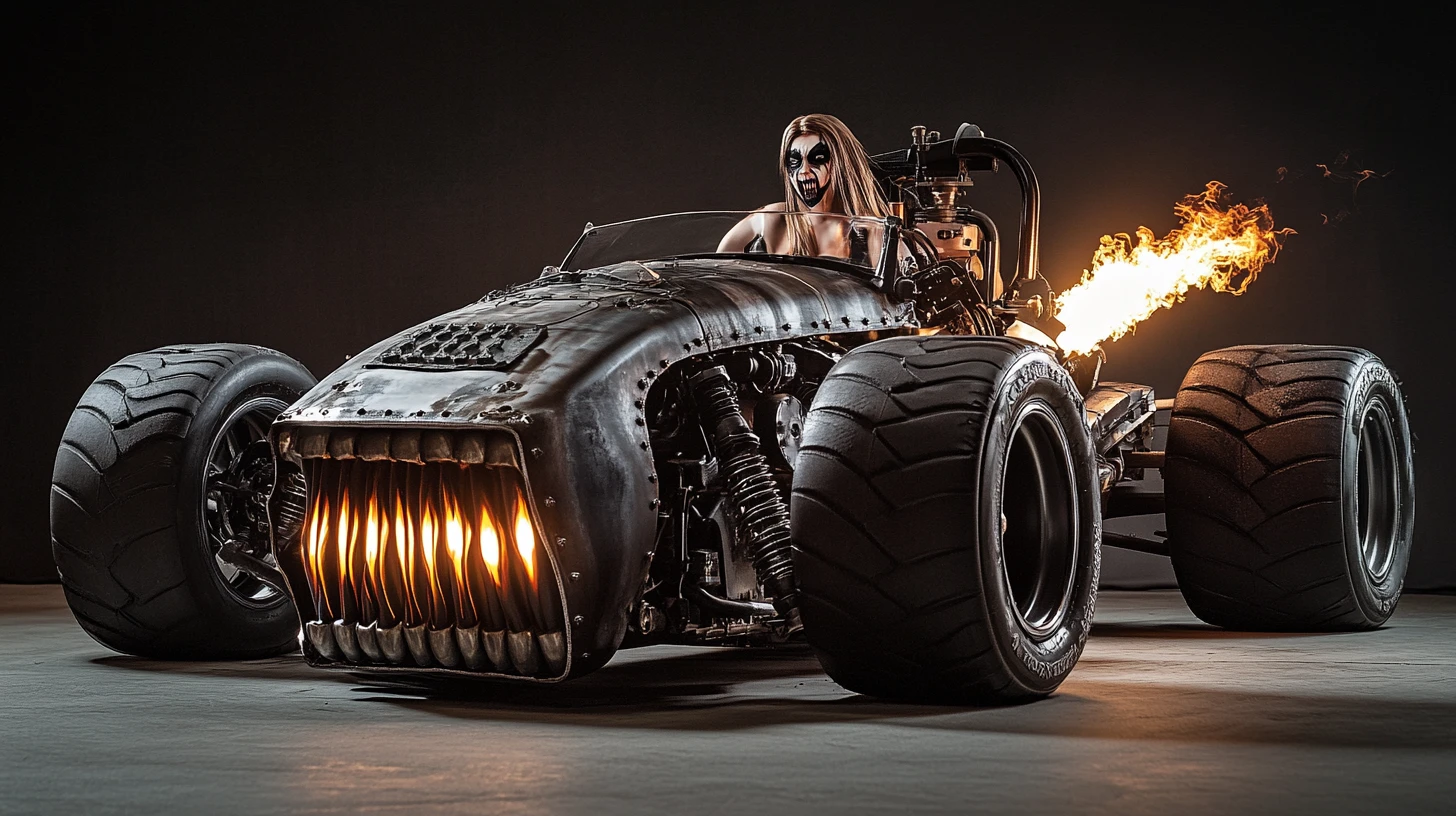 Possessed V8 engine hot rod with a demon driver