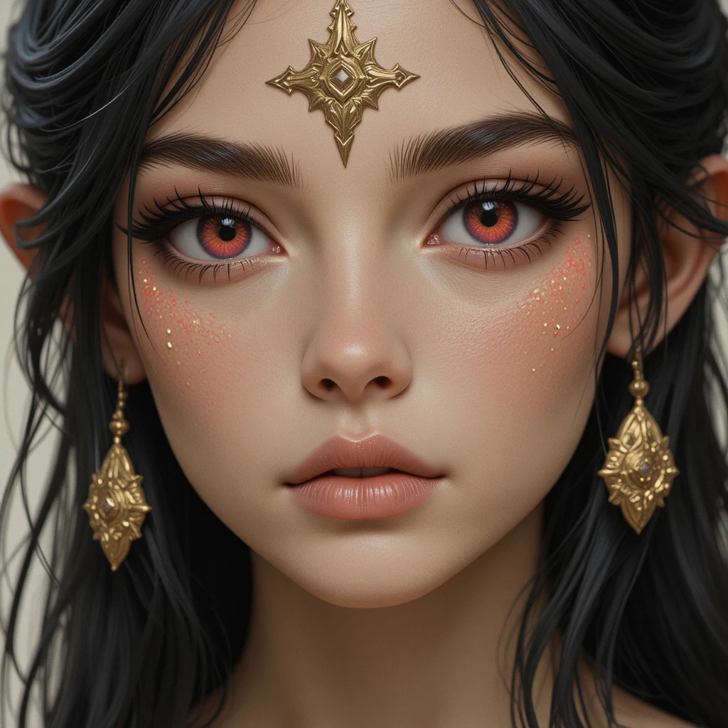 白皙肌膚與黑髮的年輕奇幻女神