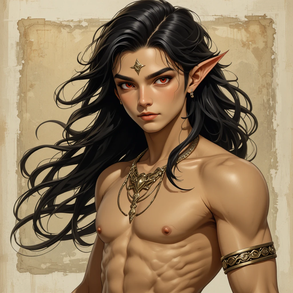Young red eyed deity in a mystical fantasy realm