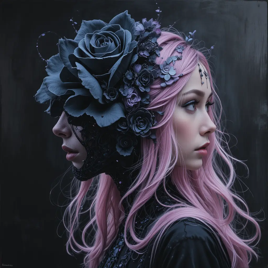 Black Rose Morphing Into A Gothic Girl Portrait