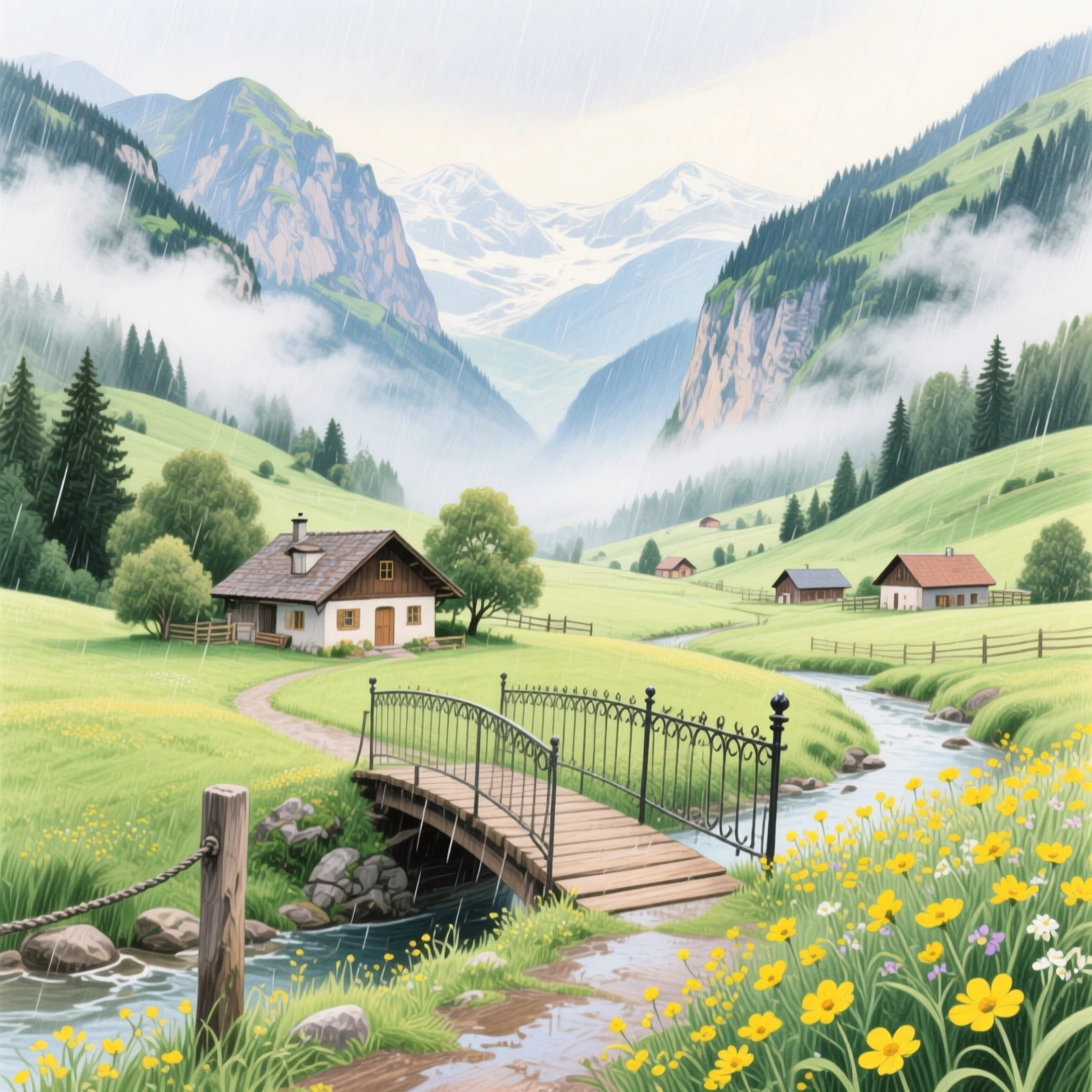 Vallée Suisse Sereine avec Chalet et Pont en Bois