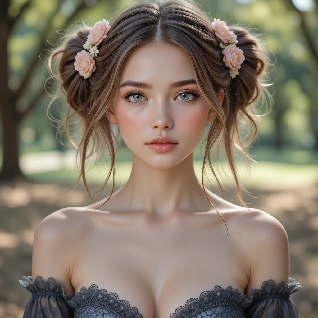 Young girl with blue eyes in soft outdoor portrait