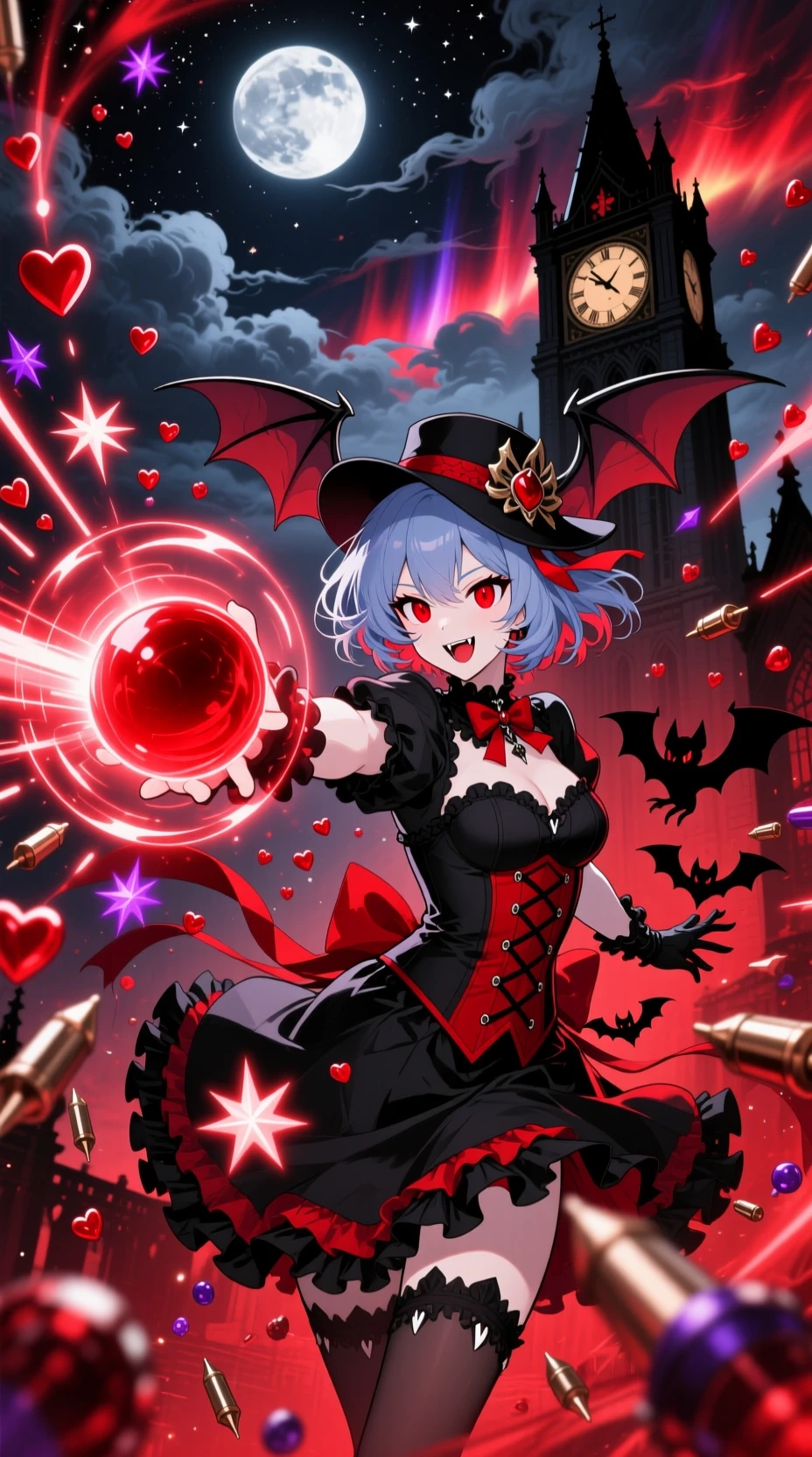 Vampire girl unleashing scarlet magic toward the viewer