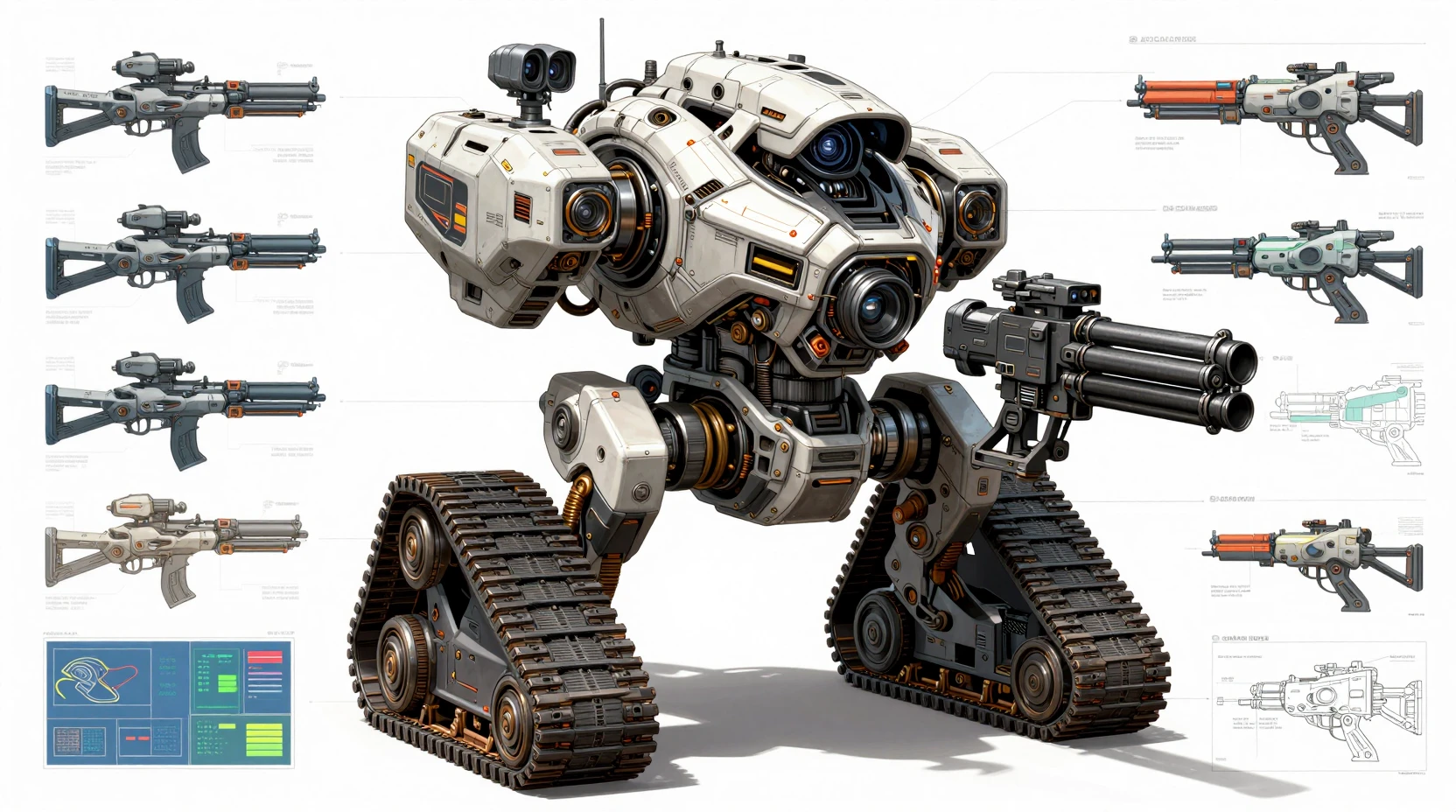 Futuristic Alien Urban Warfare Walker Technical 3D Diagram