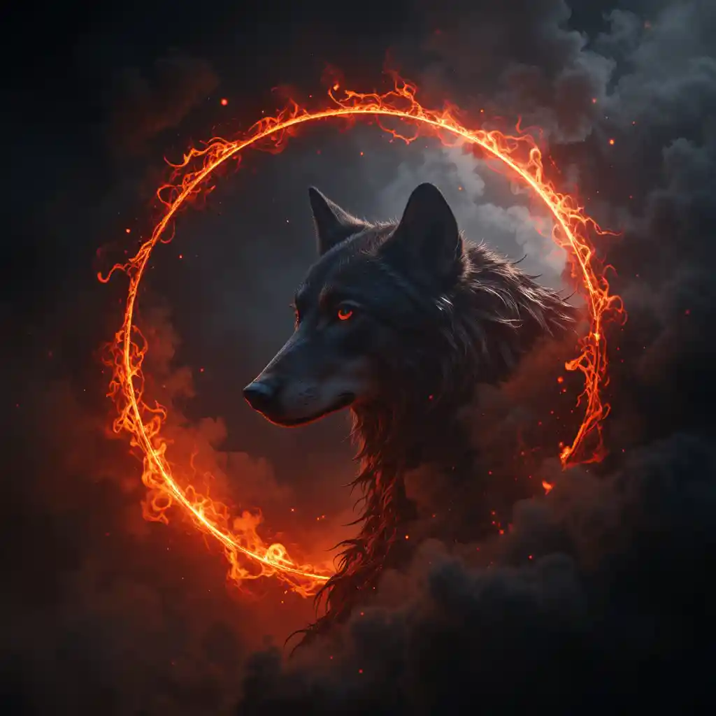 Silhouette de loup sur fond d’éclat ardent d’une éclipse partielle