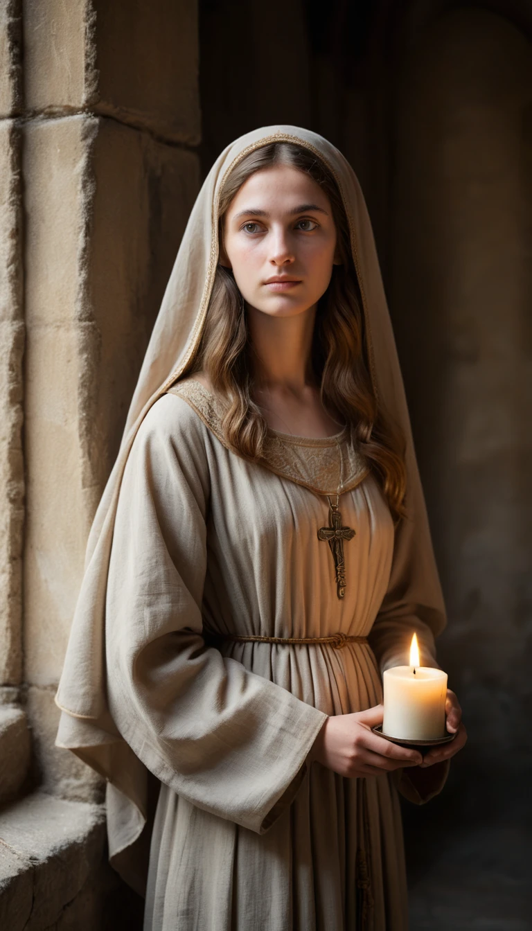 Jeune femme sainte à la bougie près du Paris du haut Moyen Âge