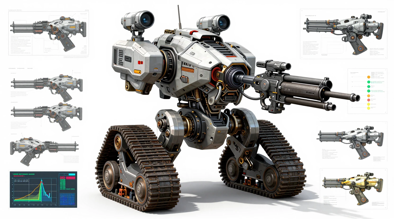 Futuristic Urban Warfare Mech On Heavy Treads Blueprint