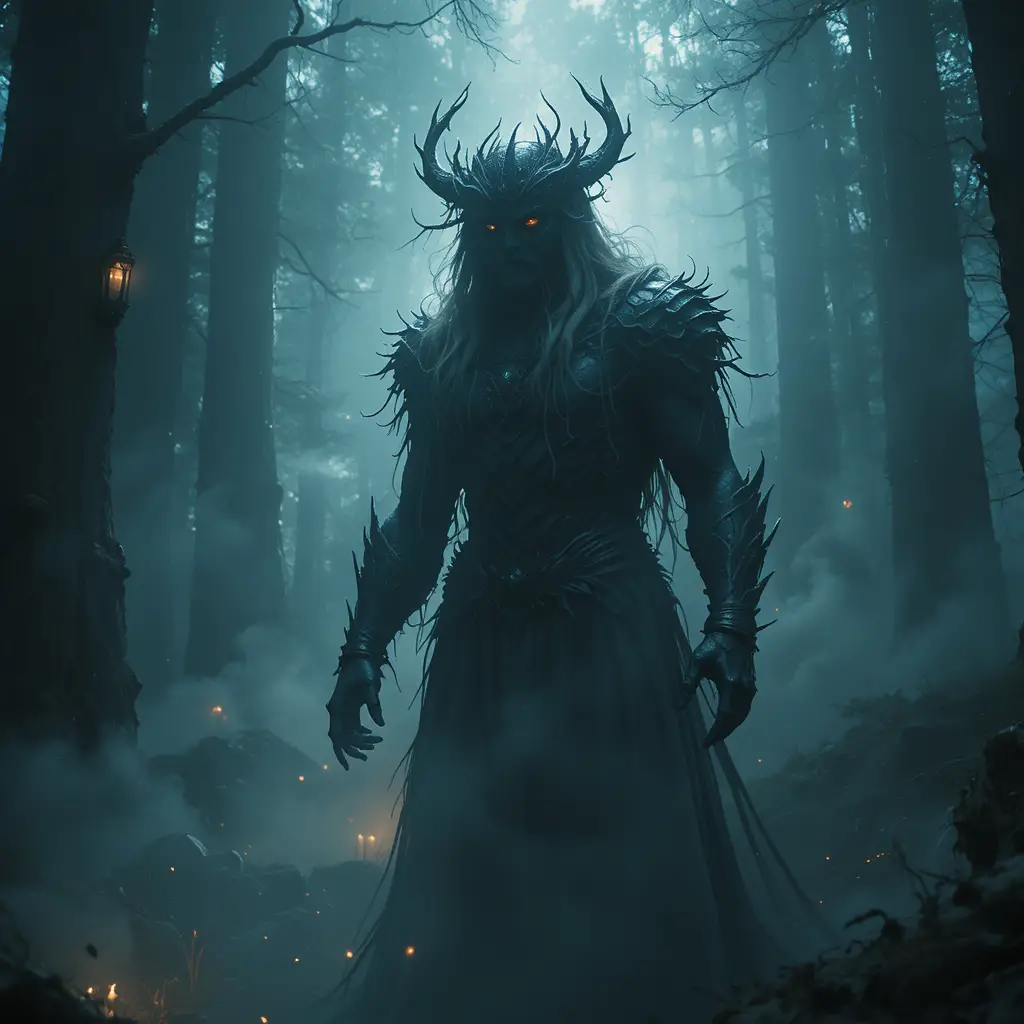 Mysterious Forest Guardian In Volumetric Light And Fog