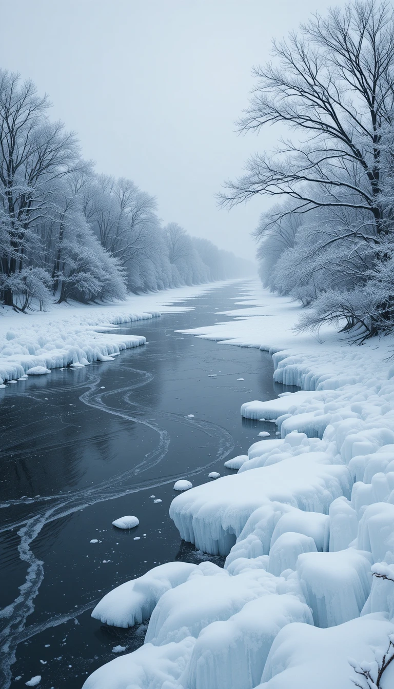 Gefrorener Mississippi in ruhiger Winterlandschaft