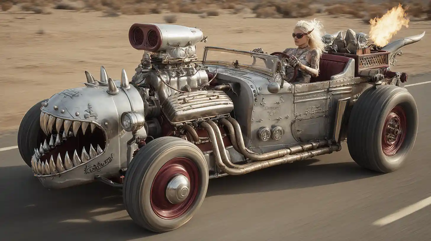 Demonic V8 Engine Monster Car On Desert Highway