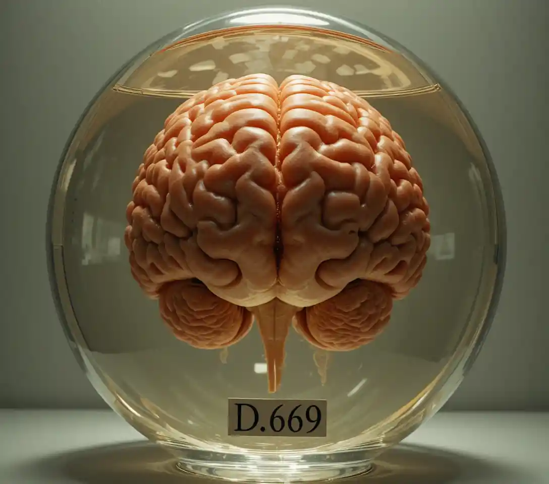 Cerveau humain conservé dans un bocal en verre étiqueté