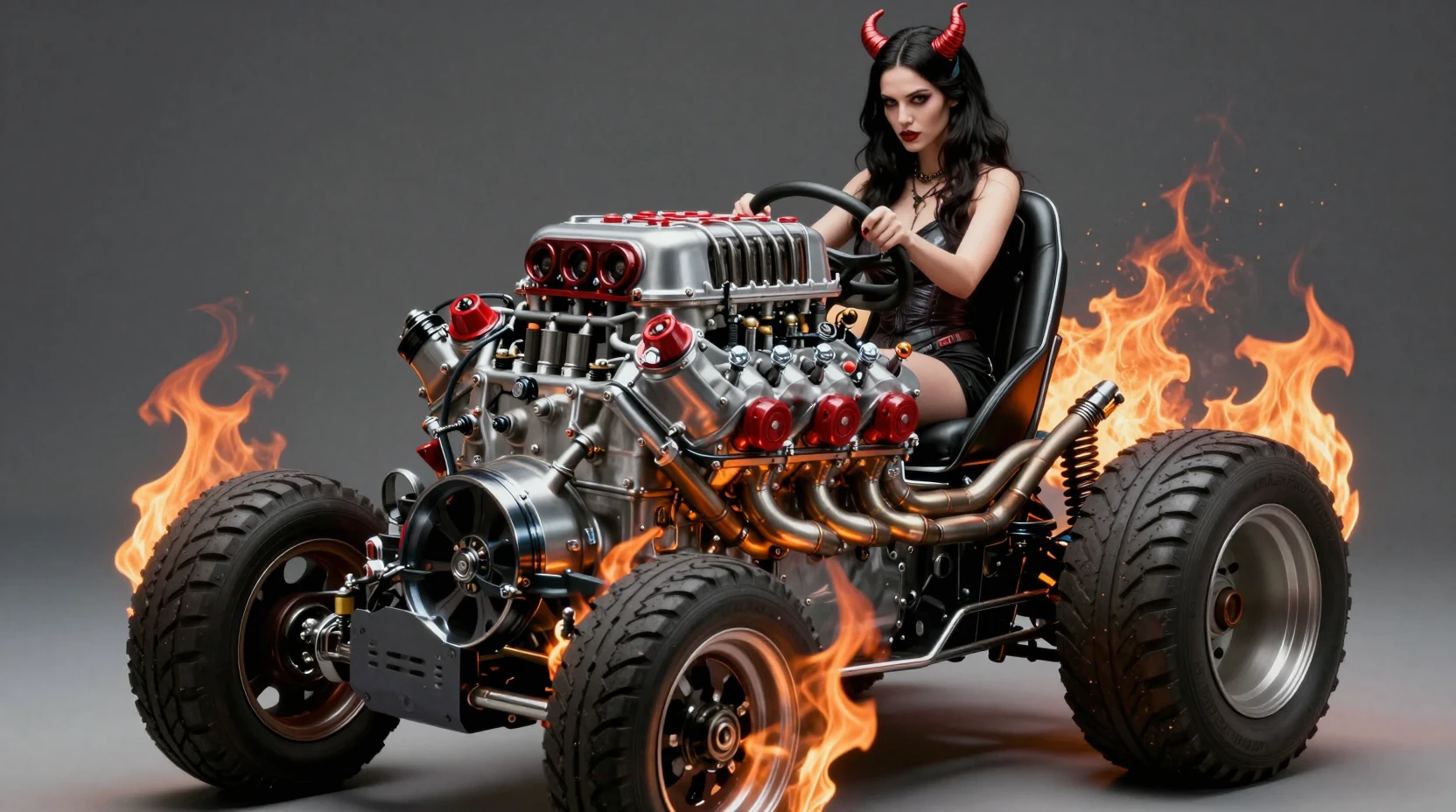 Demonic V8 Hot Rod Engine With Possessed Driver