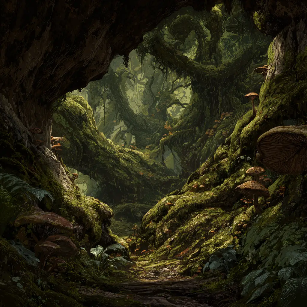 Possessed Lion Stalking Through Dark Enchanted Jungle