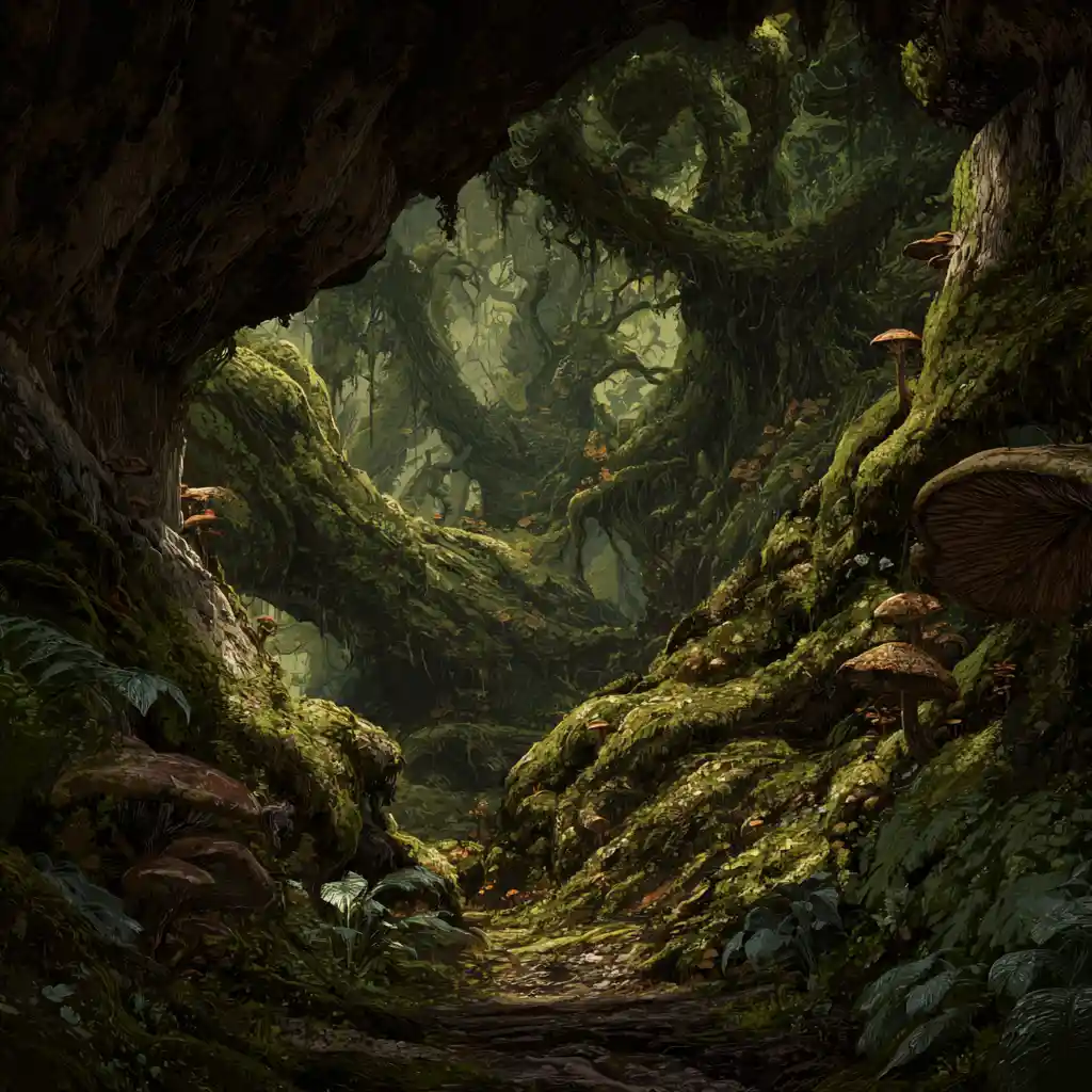 Possessed Lion Stalking Through Dark Enchanted Jungle