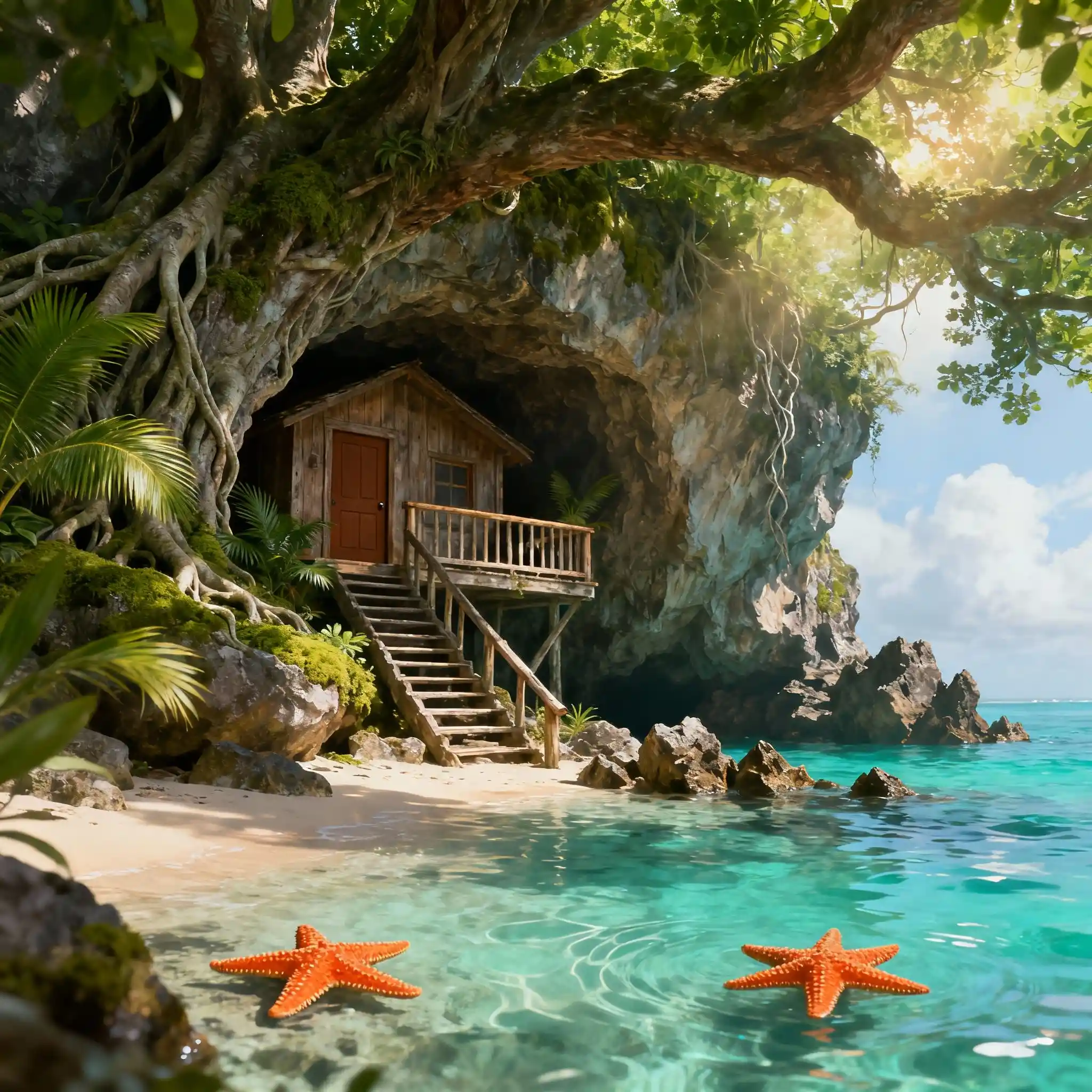 Secluded Tropical Cliffside Cabin Above Turquoise Water
