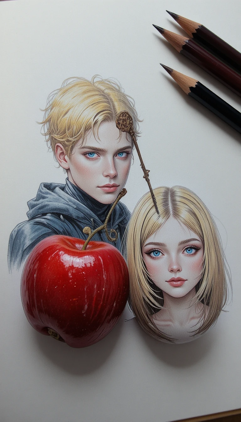 Double portrait faces delicately drawn on ripe red cherries