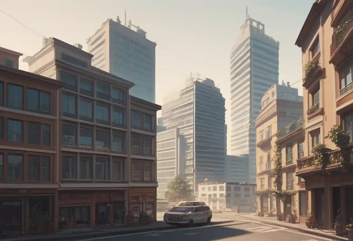 Vaso su davanzale con edificio futuristico a forma di goccia