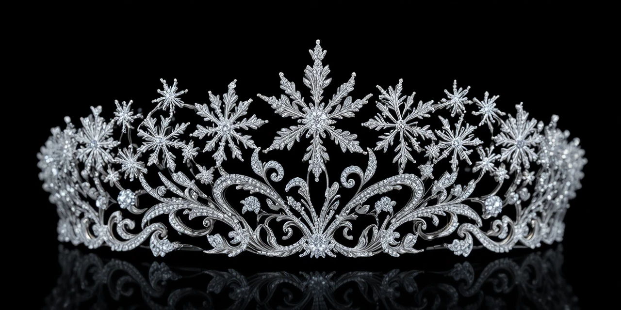 Tiara de ouro branco com floco de neve de diamante e ondas de opala