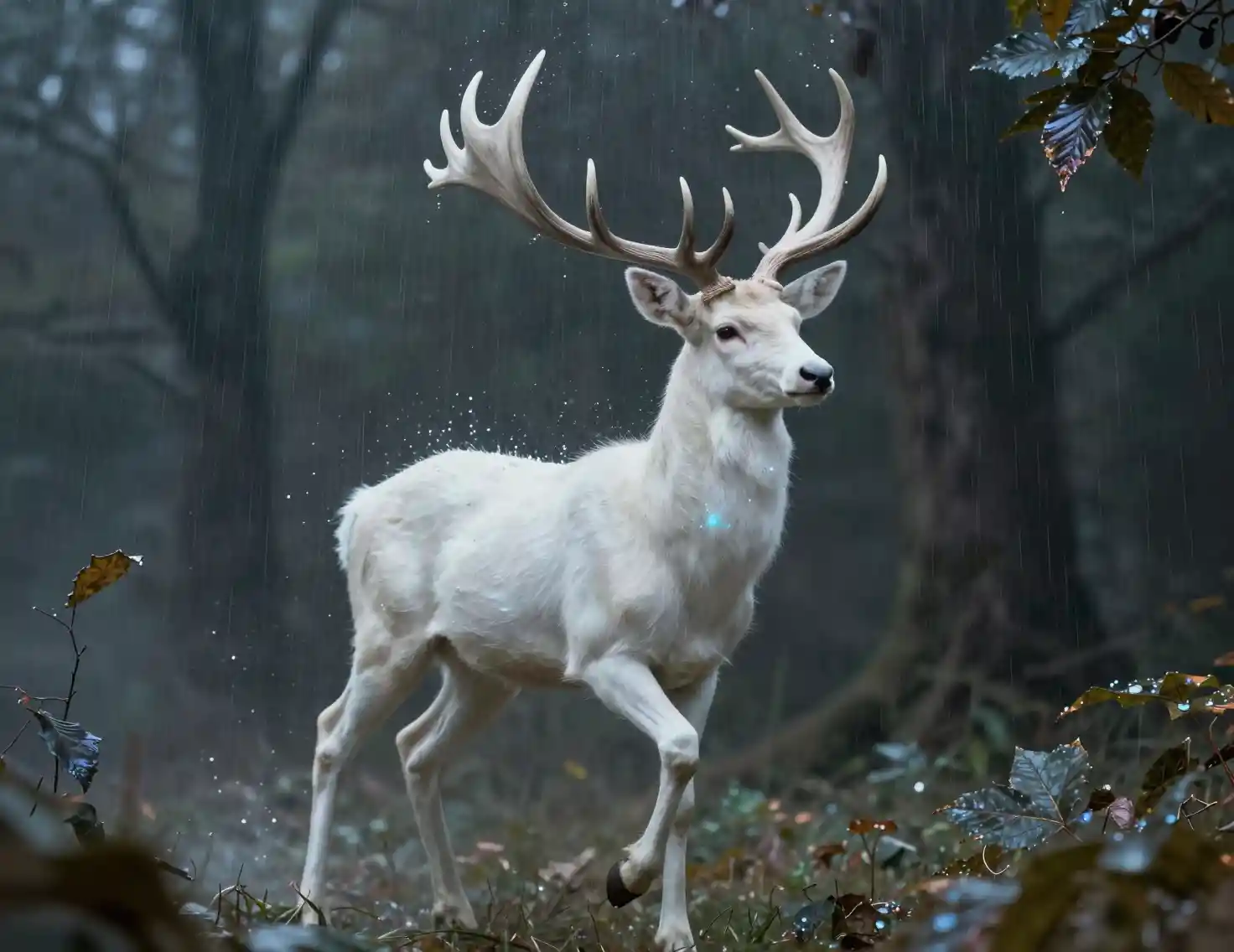 Majestic White Stag In A Dreamlike Fantasy Forest