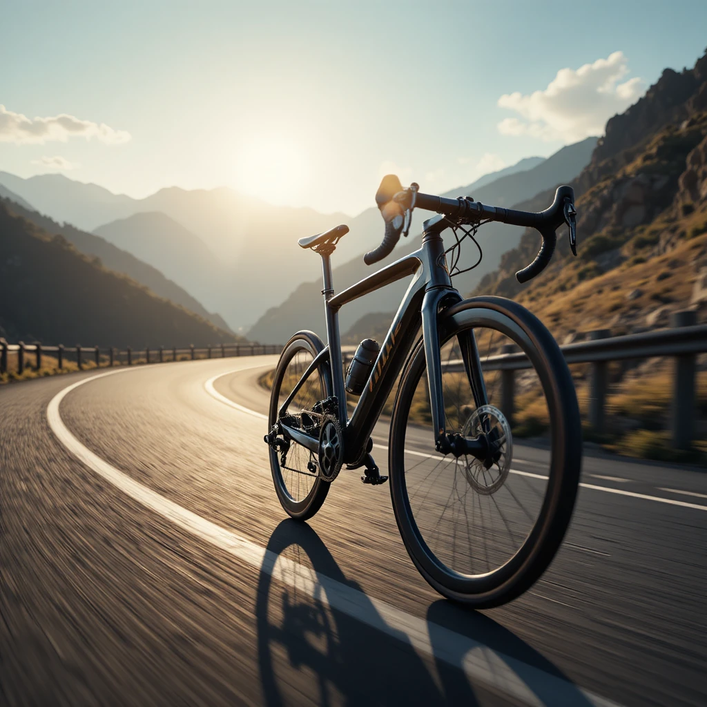 くねくねした山道を疾走する自転車のクローズアップ