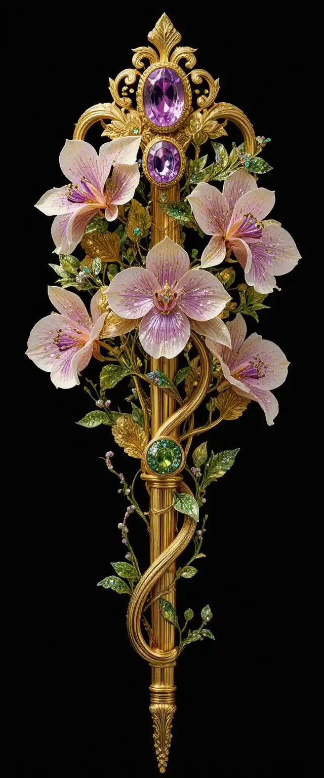 Jeweled floral scepter with pink topaz and citrine blooms