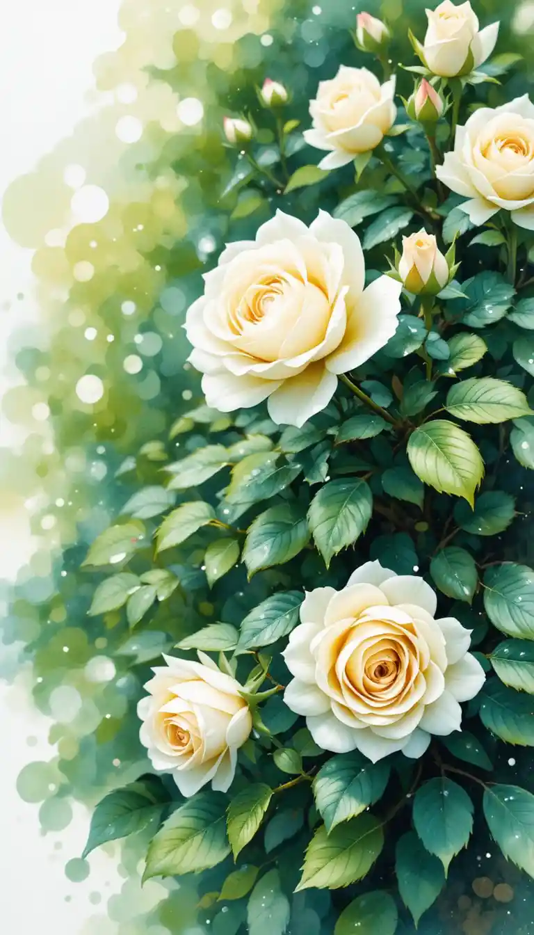 Close up white roses with dewdrops and soft bokeh background