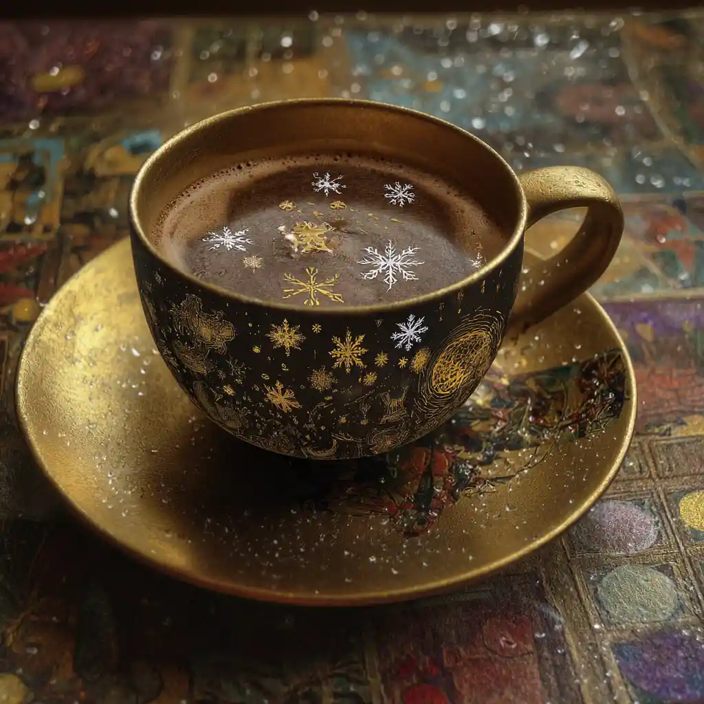 Tasse de café surréaliste avec des formes de flocons laiteux en lévitation