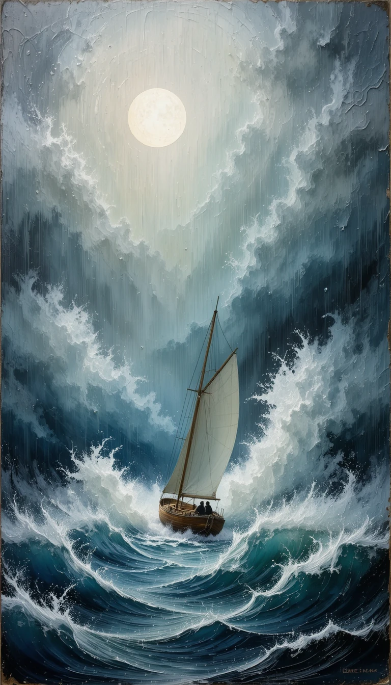 Sailboat Battling Massive Waves In A Stormy Ocean