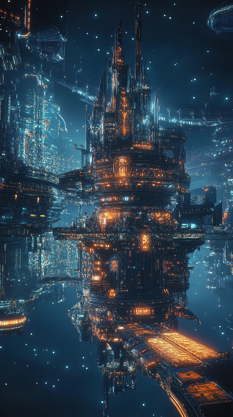Futuristisches Drachen-Luftschiff über einer dunklen Cyberpunk-Stadt