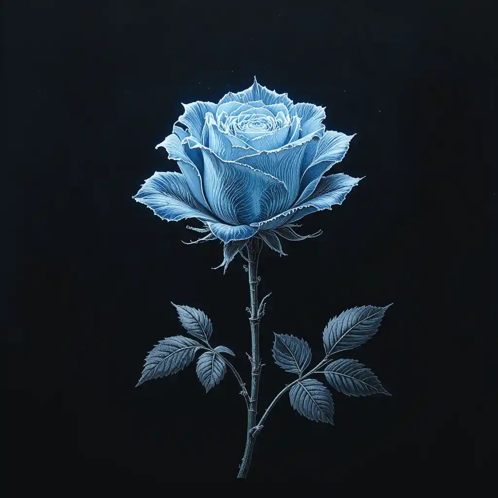 Rosa incisa minimalista con alone gelido e luminoso