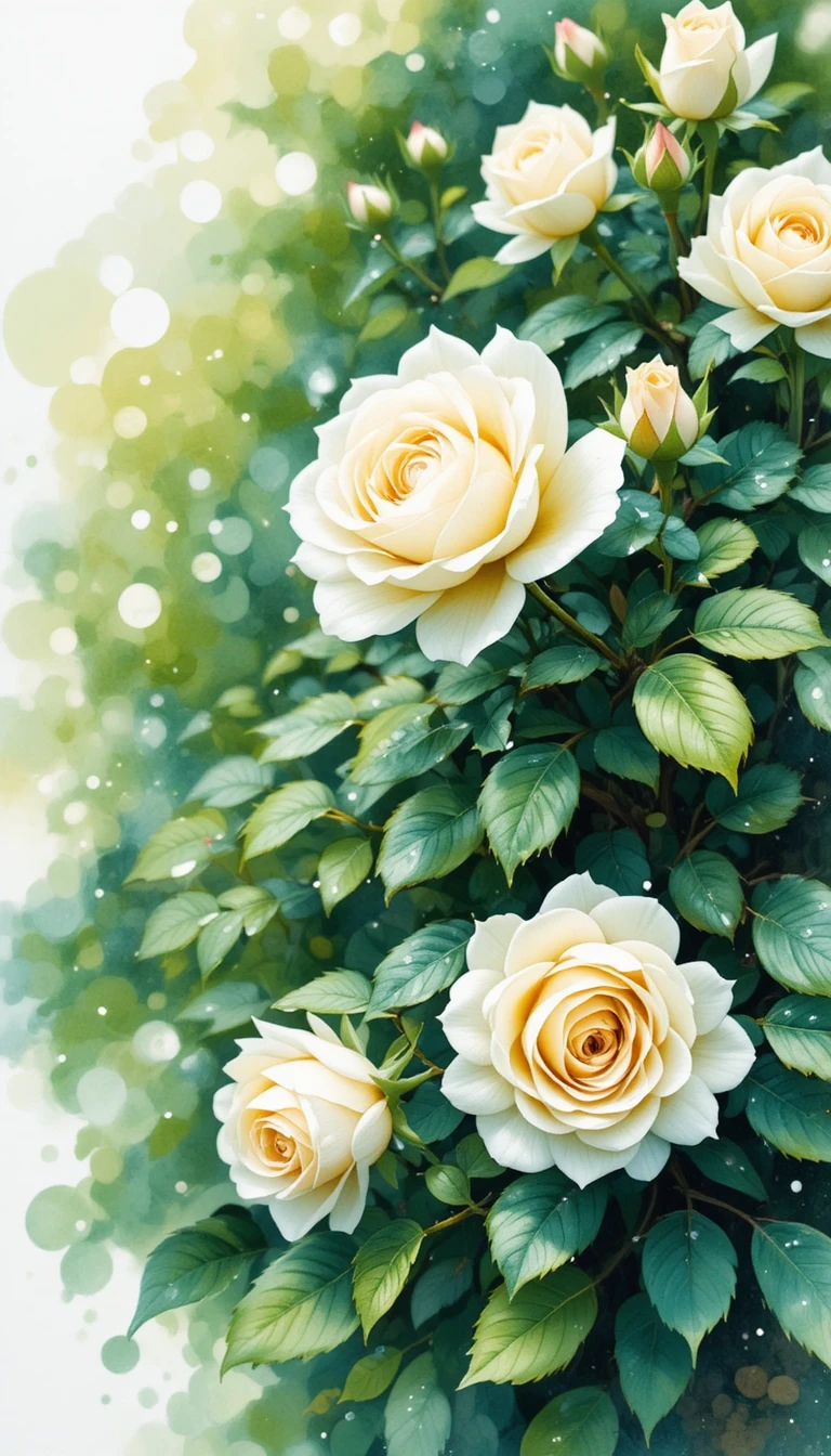 Close up white roses with dewdrops and soft bokeh background