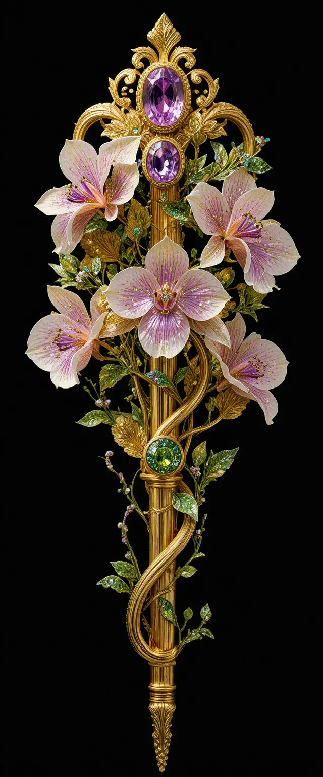 Jeweled floral scepter with pink topaz and citrine blooms