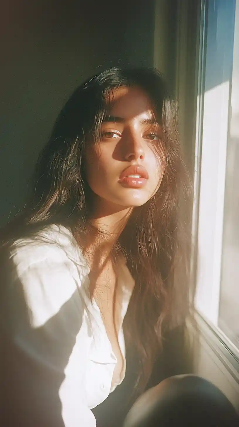 Dreamy close up portrait of an elegant indian woman