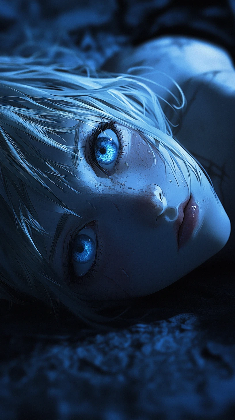 Close up of anguished anime girl in soft dim light