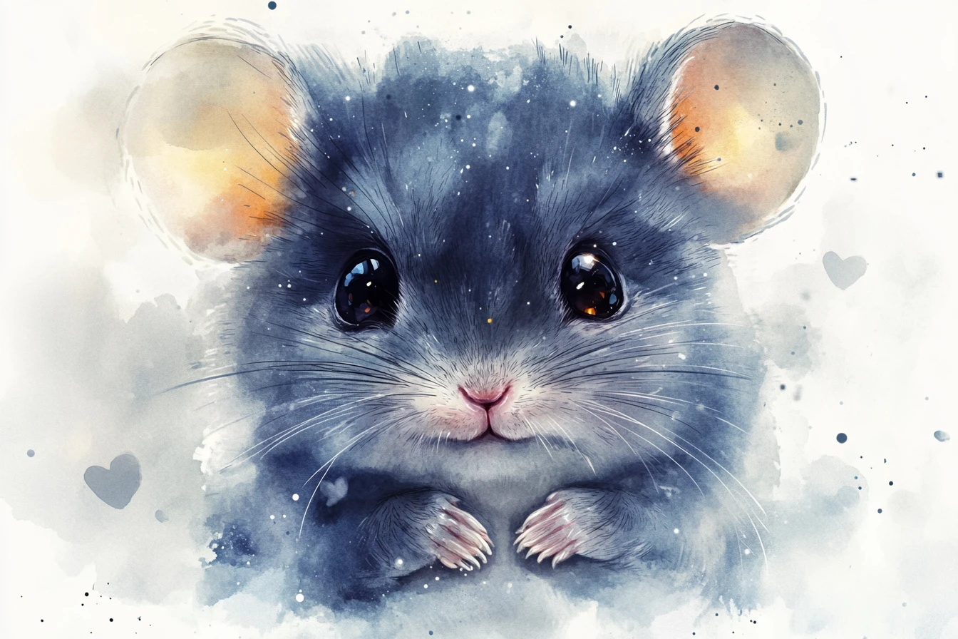 Filhote fofo de chinchila em aquarela de perto com olhos brilhantes