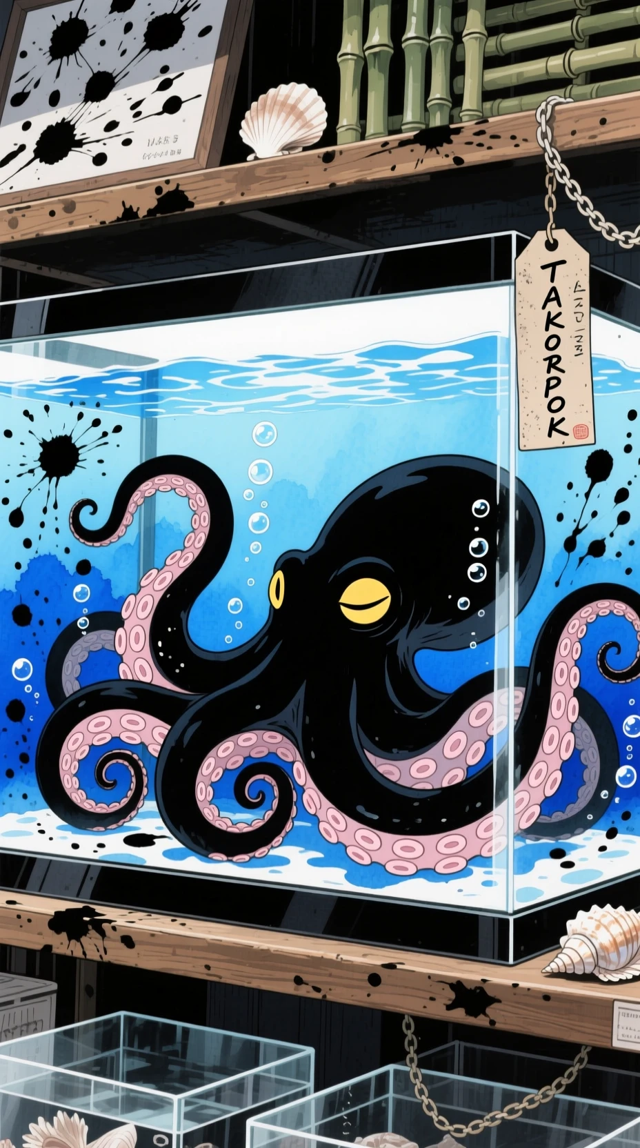 昏暗玻璃水缸中靜歇的寧靜巨型章魚