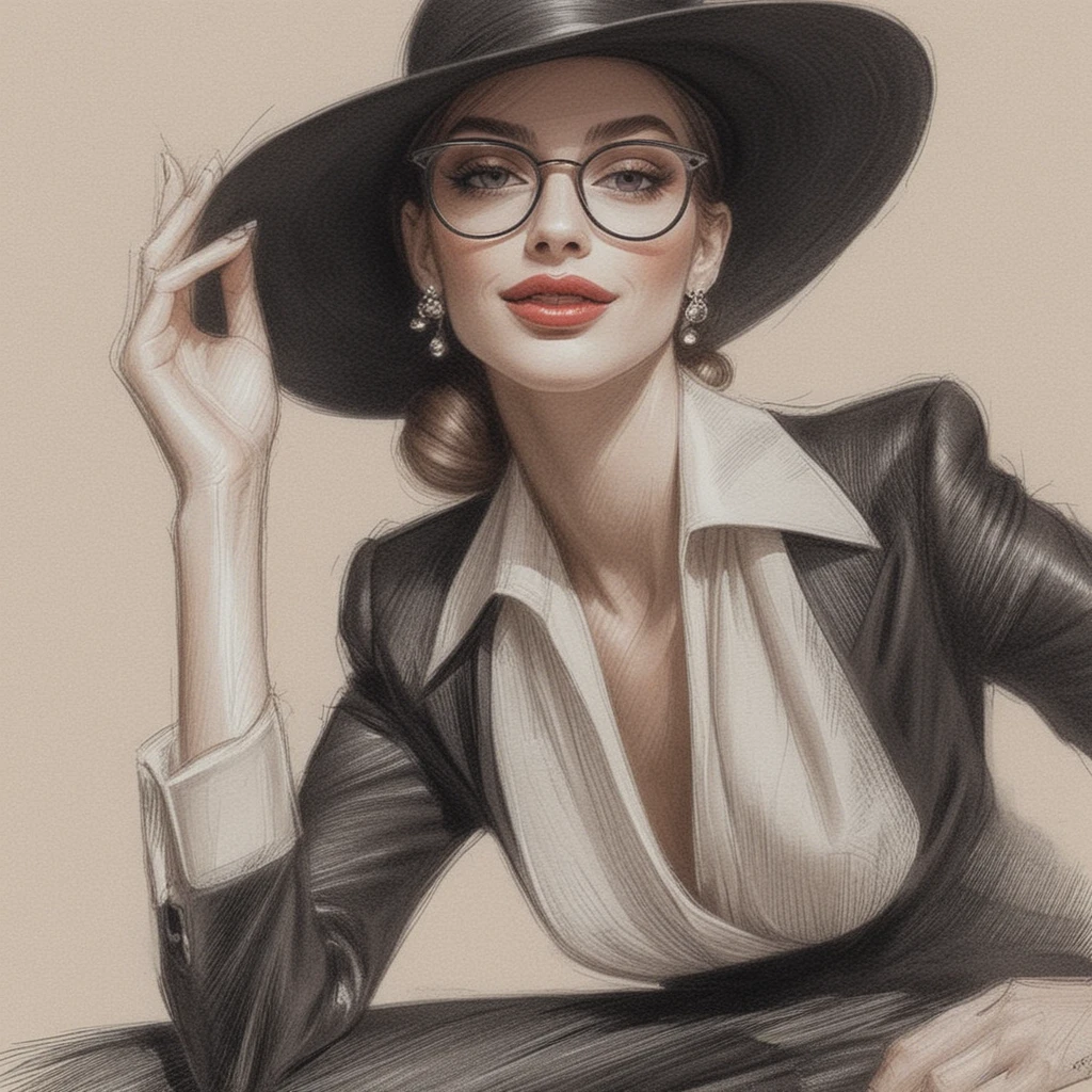 Elegant woman in black fedora and tailored leather jacket
