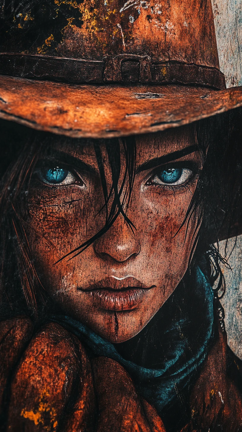 Cowboy in stile anime in primo piano in un teso duello western