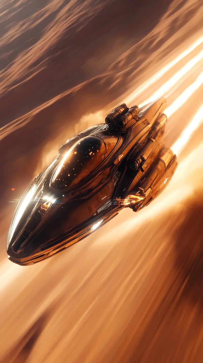 Futuristic Hover Vehicle Gliding Over Alien Desert Dunes